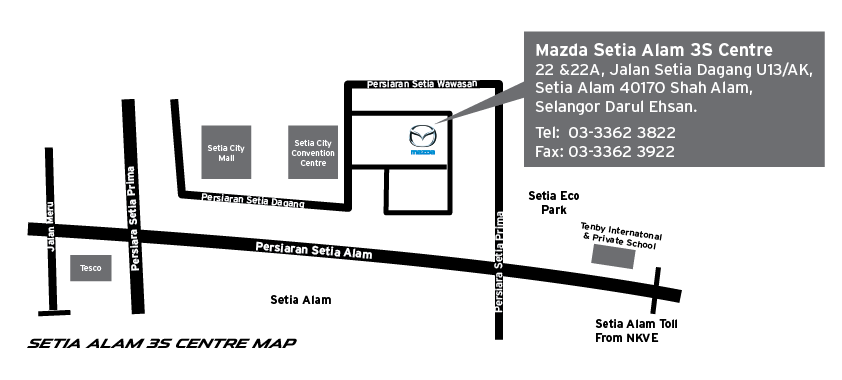 Map to Mazda Setia Alam 3S