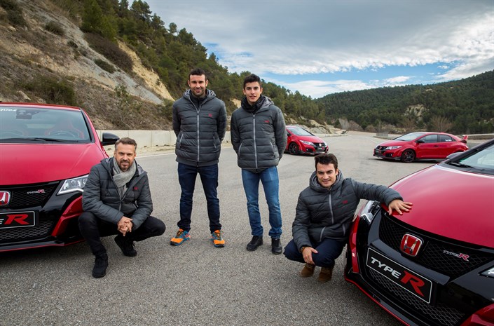 Marc Marquez, Dani Pedrosa, Toni Bou and Tiago Monteiro at the wheel of the new Honda Civic Type R