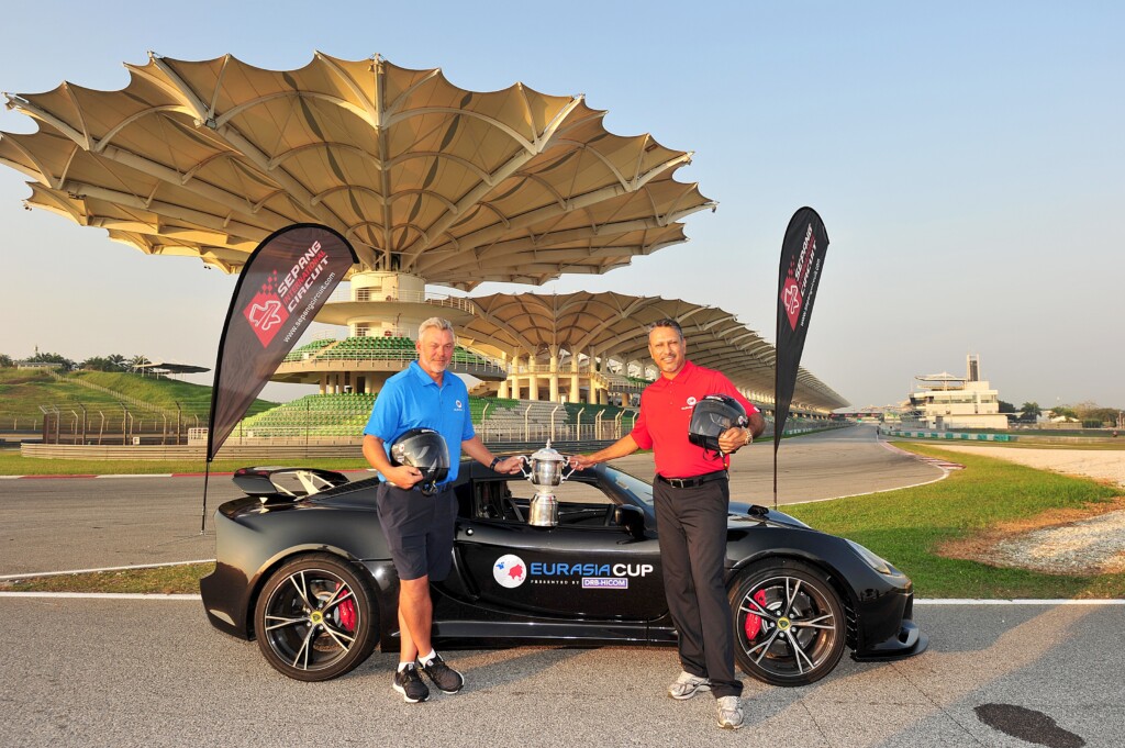KUALA LUMPUR-MALAYSIA- 12_01_2016 The EurAsia Cup presented by DRB-HICOM Team Captains Darren Clarke of Northern Ireland (Team Europe) and Jeev Milkha Singh of India (Team Asia) during a photoshoot at the Sepang International Circuit. They will battle for the EurAsia Cup trophy at the Glenmarie Golf and Country Club on Friday January 15-17, 2016. Picture by Khalid Redza/Asian Tour. .