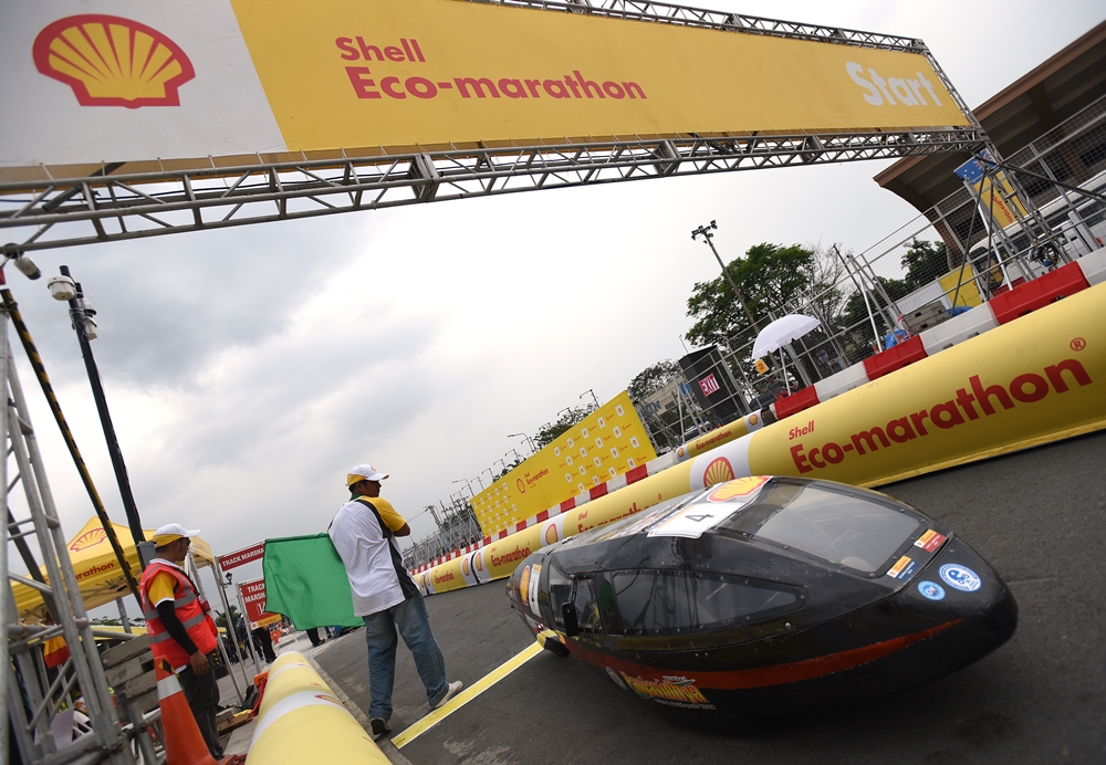 The PANJA, #4, a ethanol prototype vehicle from team HOW MUCH ethanol at the Panjavidhya Technological College in Pathum Thani, Thailand, on the track during day two of the Shell Eco-marathon Asia, in Manila, Philippines, Friday, March 4, 2016. (Jinggo Montenejo/AP Images for Shell)