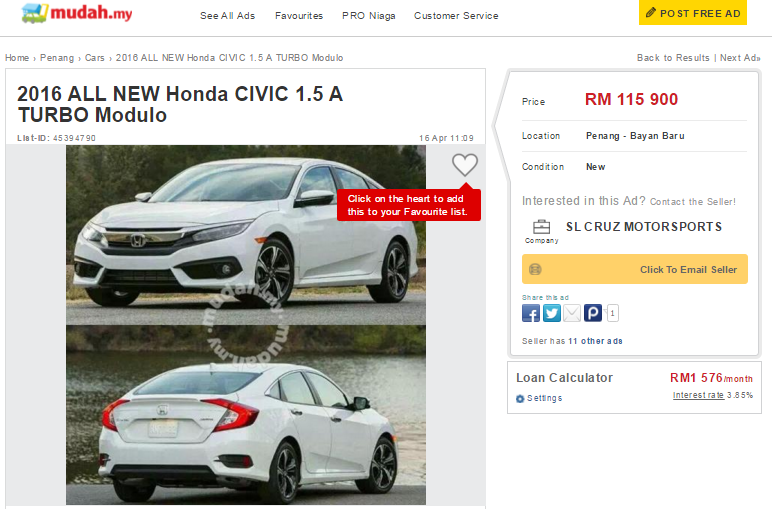 2016 Honda Civic Listed Priced From Rm115 900 Autofreaks Com