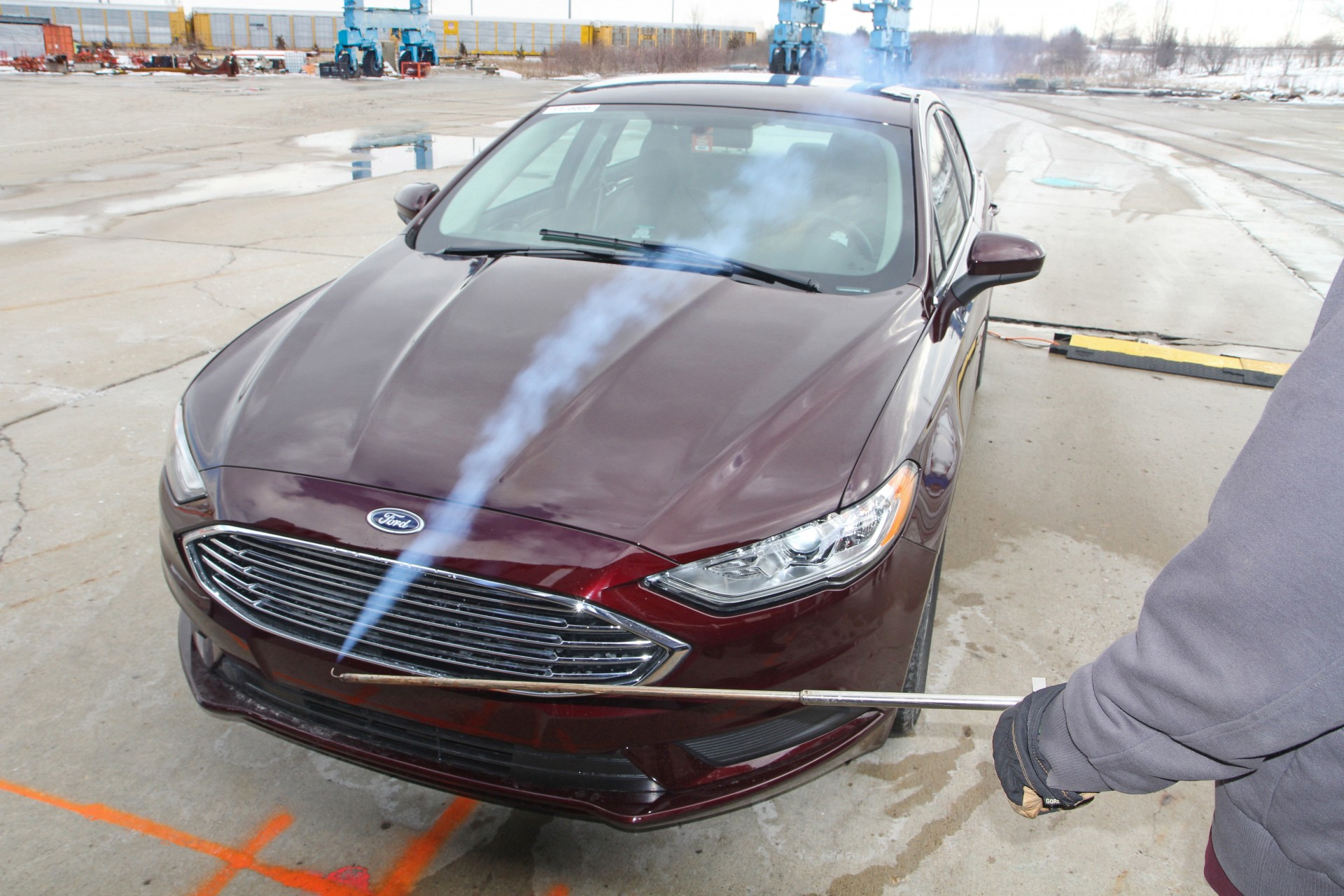 Engineers stilmulate wind speed condition for wind noise testing at Ford's first portable aeroacoustics wind tunnel