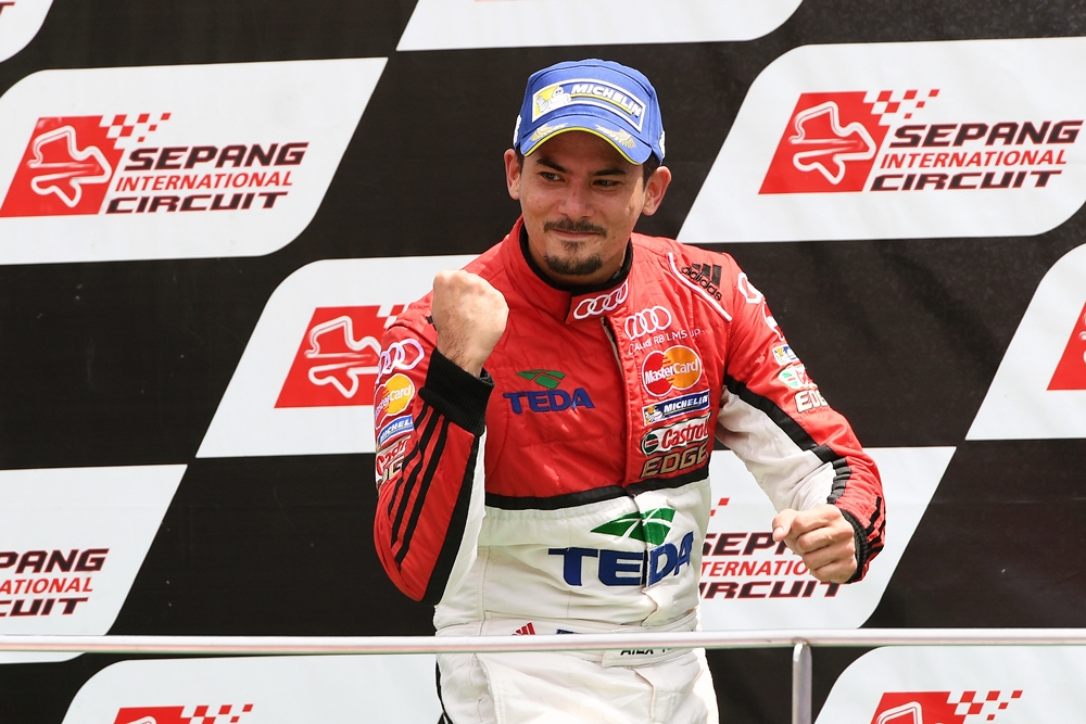 Alex Yoong (MAL) Audi TEDA Racing Team celebrates victory on the Podium after winning Race 1 at Audi R8 LMS Cup, Rd5 and Rd6, Sepang, Malaysia, 13-14 August 2016.