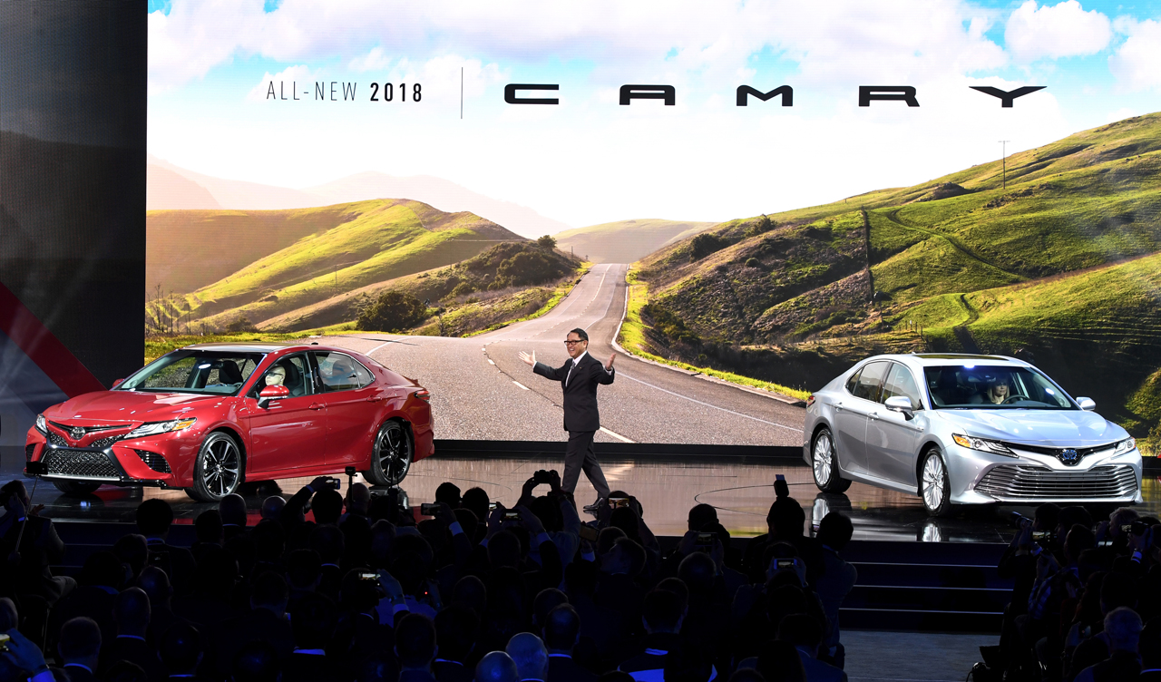 Akio Toyoda, President & CEO - Toyota Motor Corporation introduces the Toyota Camry at the North American International Auto Show on Monday, January 9, 2017 in Detroit, MI.